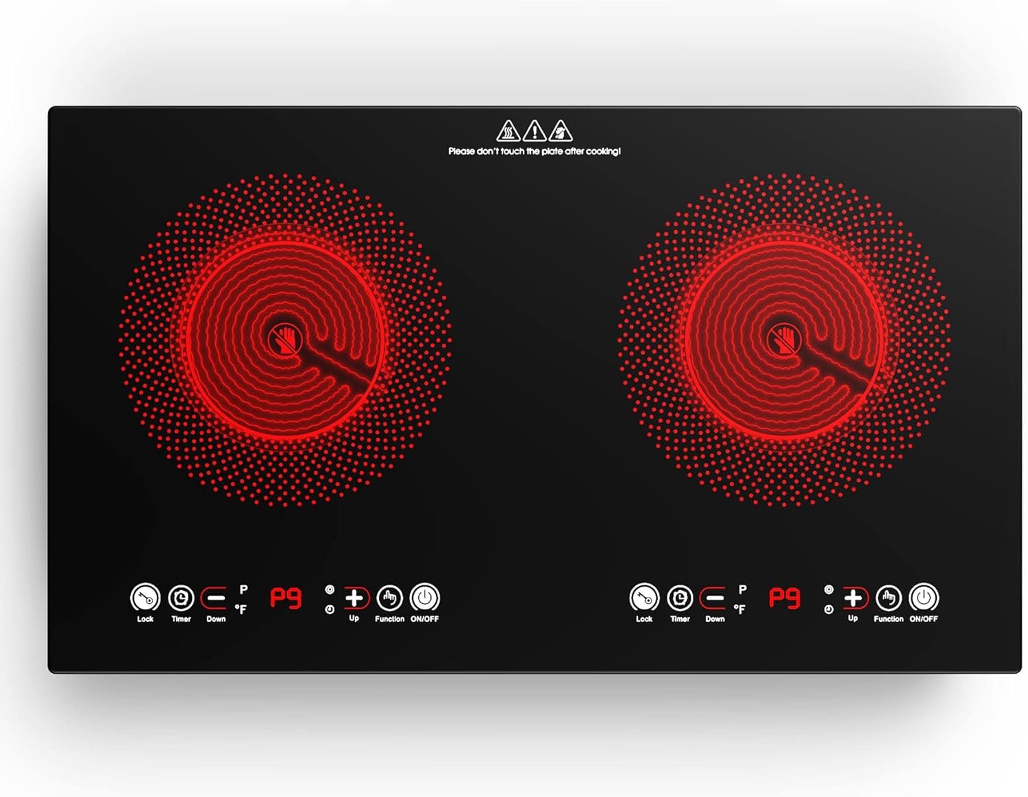 VBGK Electric cooktop,110V 24 inch 2 Burner Electric Cooktop,Built-in and Countertop Electric Stove Top,2200W Electric Stove,9 Power Levels, Kids Lock  Timer,LED touch control,Overheat Protection