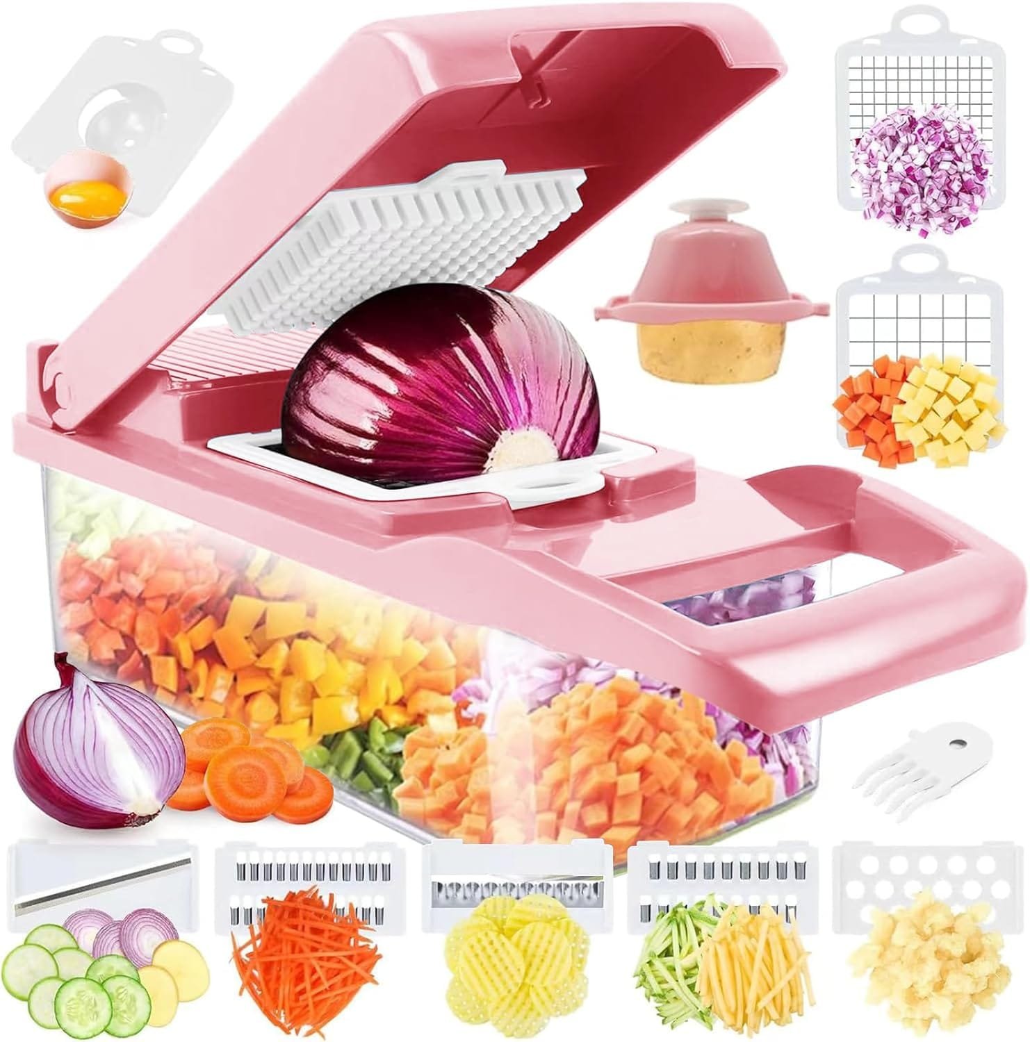 Vegetable Chopper, Artbros Veggie Chopper 13 in 1 Multifunctional Vegetable Cutter, Onion Food Chopper with Container, Cheese Grater Mandoline Slicer Dicer for Kitchen, Grey