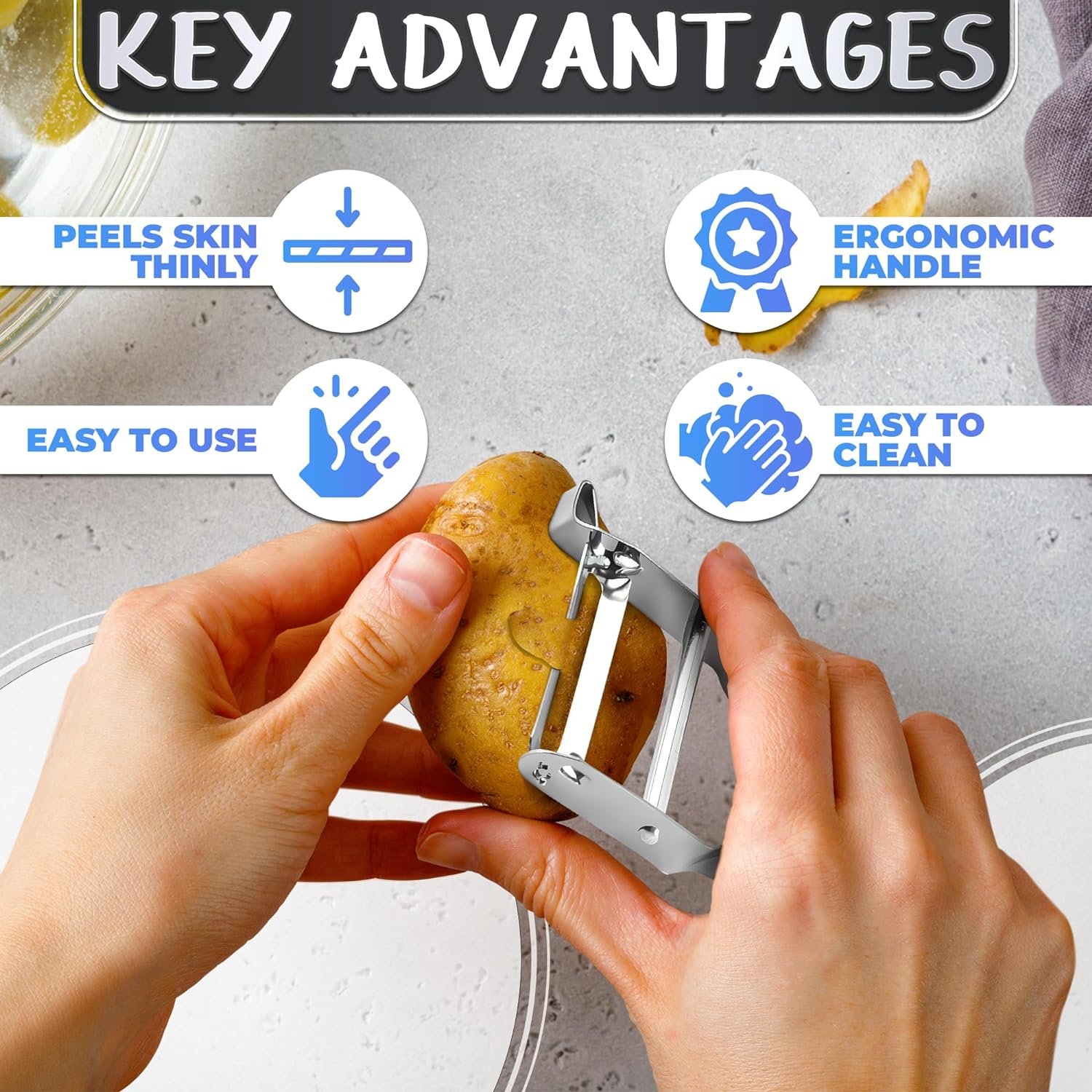 Vegetable Peelers for Kitchen Set - Fruit Peeler Stainless Steel Multi-function Vegetable Peeler - Potato Peeler Cabbage Shredder - Grape Peeler and Orange Peeler Tool - Vegetable Peeler with Holder