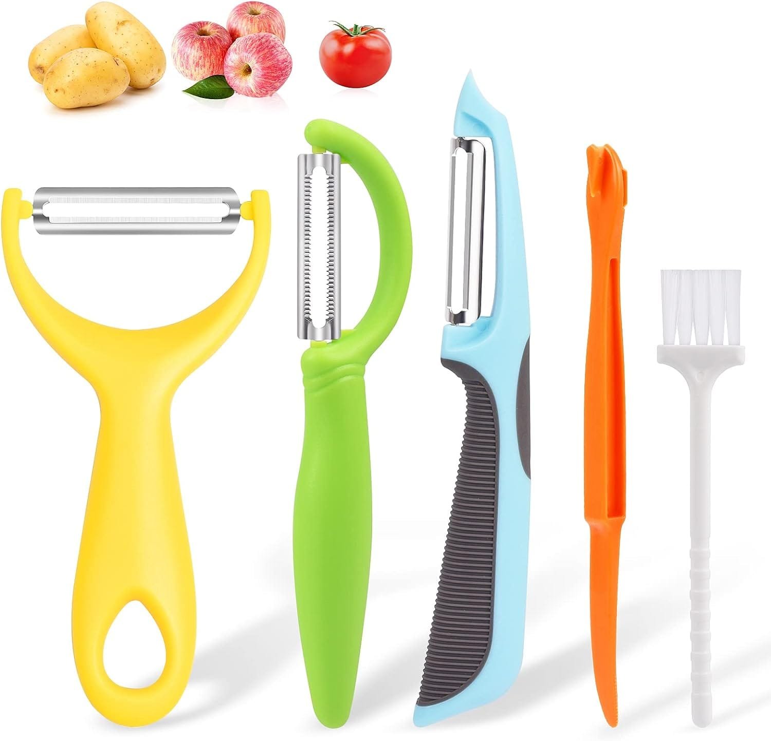 Vegetable Potato Peelers for Kitchen, Sopito 5PCS Stainless Steel Kitchen Peelers Sets for Apple Fruit Cucumber Carrot Potatoes, Good Grip Veggie Peelers with Sharp Blade Vegetable Potato Peelers for Kitchen, Sopito 5PCS Stainless Steel Kitchen Peelers Sets for Apple Fruit Cucumber Carrot Potatoes, Good Grip Veggie Peelers with Sharp Blade