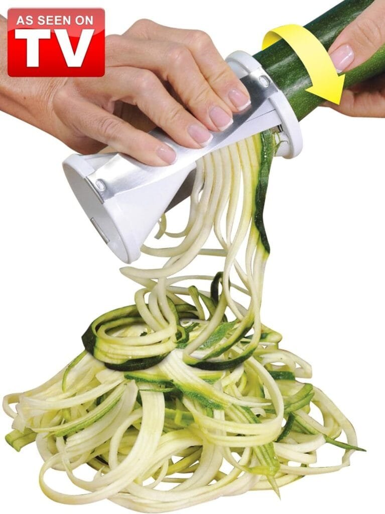Veggetti Veggie Slicer, Dual Stainless Steel Blade Vegetable Cutter for Thick or Thin Noodle, Works with Zucchini, Squash, Cucumbers, Carrots, and more,White Veggetti Veggie Slicer, Dual Stainless Steel Blade Vegetable Cutter for Thick or Thin Noodle, Works with Zucchini, Squash, Cucumbers, Carrots, and more,White