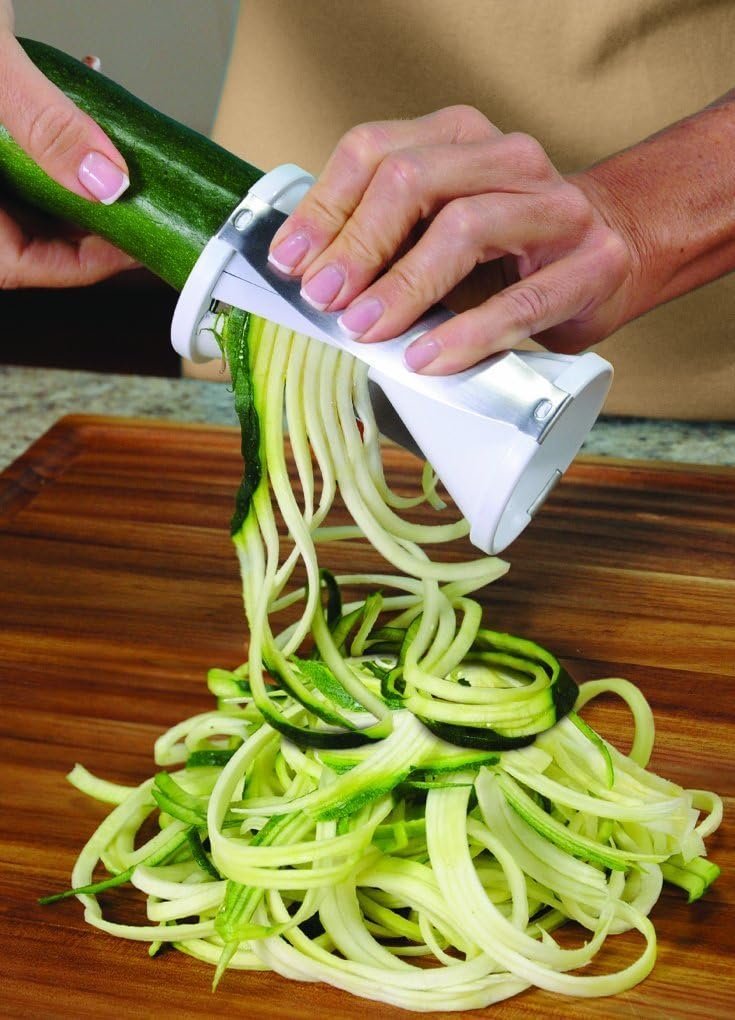Veggetti Veggie Slicer, Dual Stainless Steel Blade Vegetable Cutter for Thick or Thin Noodle, Works with Zucchini, Squash, Cucumbers, Carrots, and more,White Veggetti Veggie Slicer, Dual Stainless Steel Blade Vegetable Cutter for Thick or Thin Noodle, Works with Zucchini, Squash, Cucumbers, Carrots, and more,White