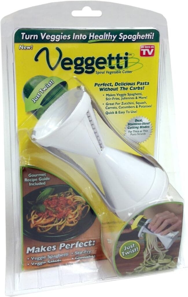 Veggetti Veggie Slicer, Dual Stainless Steel Blade Vegetable Cutter for Thick or Thin Noodle, Works with Zucchini, Squash, Cucumbers, Carrots, and more,White Veggetti Veggie Slicer, Dual Stainless Steel Blade Vegetable Cutter for Thick or Thin Noodle, Works with Zucchini, Squash, Cucumbers, Carrots, and more,White
