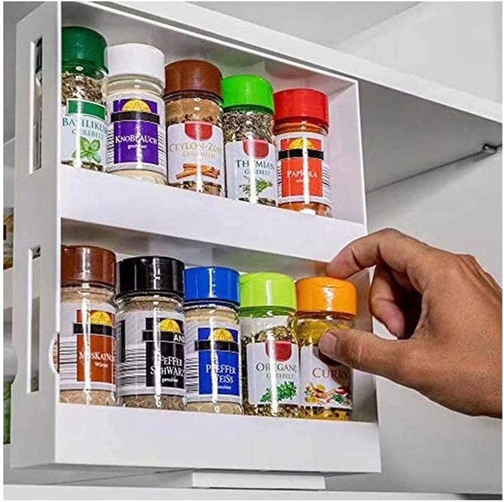 Veizn Spice Rack Seasoning Storage Cabinet Organizer Shelf, Double-Decker, Plastic, White, 11 x 11 x 4 in