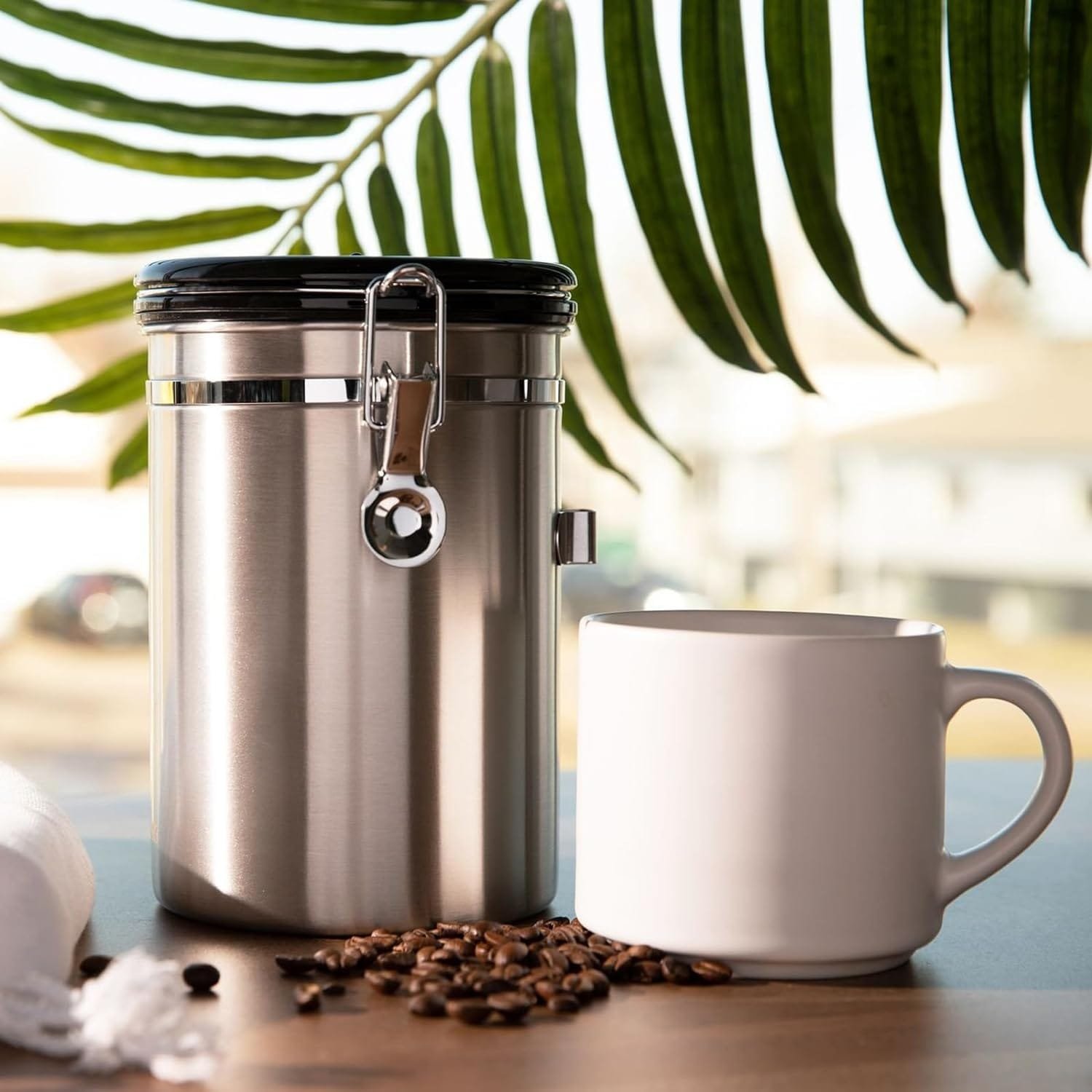 Veken Coffee Canister, Airtight Stainless Steel Kitchen Food Storage Container with Date Tracker and Scoop for Grounds Coffee, Beans, Tea, Flour, Cereal, Sugar, 22OZ, Gray