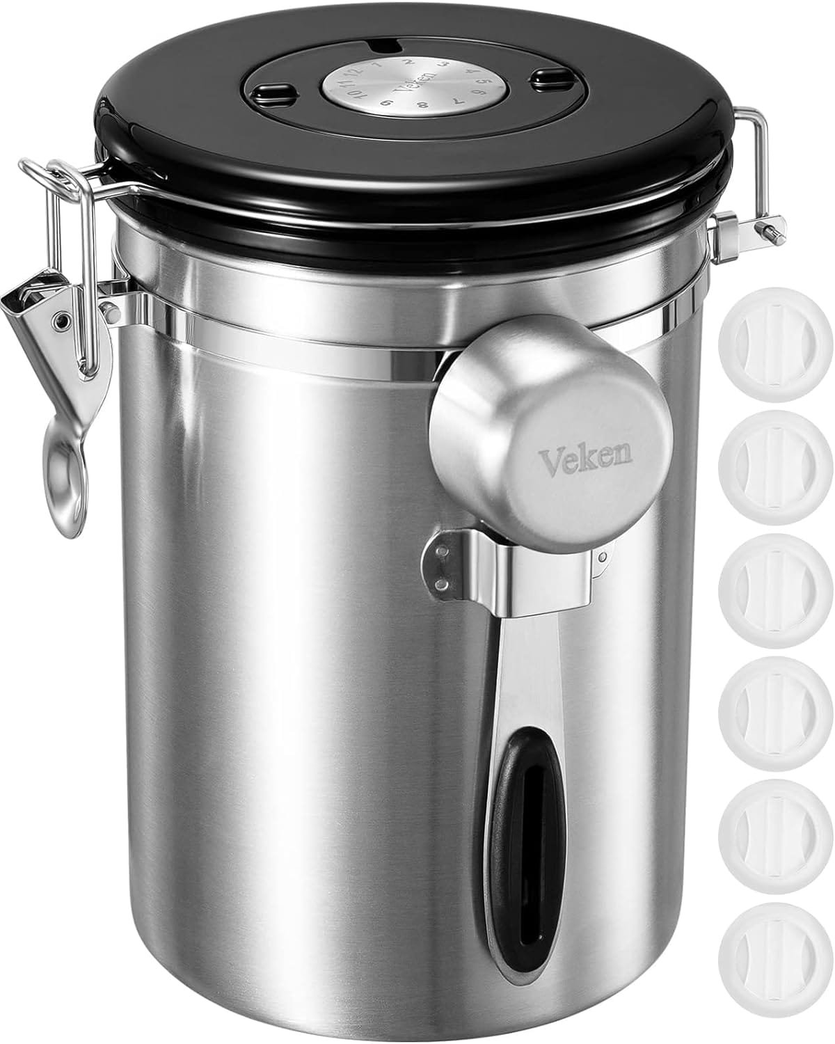 Veken Coffee Canister, Airtight Stainless Steel Kitchen Food Storage Container with Date Tracker and Scoop for Grounds Coffee, Beans, Tea, Flour, Cereal, Sugar, 22OZ, Gray Veken Coffee Canister, Airtight Stainless Steel Kitchen Food Storage Container with Date Tracker and Scoop for Grounds Coffee, Beans, Tea, Flour, Cereal, Sugar, 22OZ, Gray