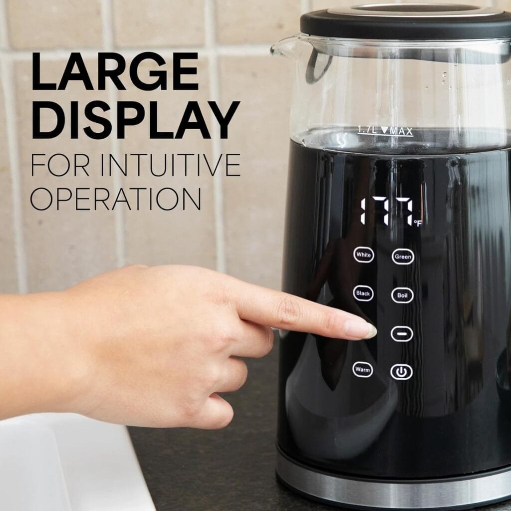 Veken Electric Tea Kettle, BPA Free, 1500W /1.7 Liter Hot Water Boiler Heater Pot, Digital Display Temperature Control, Keep Warmer, Automatic Shut Off, Boil Dry Protection, Glass Boiling Teapot Veken Electric Tea Kettle, BPA Free, 1500W /1.7 Liter Hot Water Boiler Heater Pot, Digital Display Temperature Control, Keep Warmer, Automatic Shut Off, Boil Dry Protection, Glass Boiling Teapot