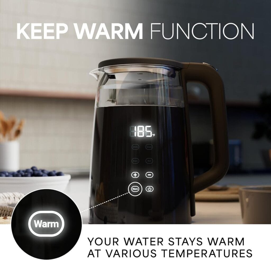 Veken Electric Tea Kettle, BPA Free, 1500W /1.7 Liter Hot Water Boiler Heater Pot, Digital Display Temperature Control, Keep Warmer, Automatic Shut Off, Boil Dry Protection, Glass Boiling Teapot Veken Electric Tea Kettle, BPA Free, 1500W /1.7 Liter Hot Water Boiler Heater Pot, Digital Display Temperature Control, Keep Warmer, Automatic Shut Off, Boil Dry Protection, Glass Boiling Teapot
