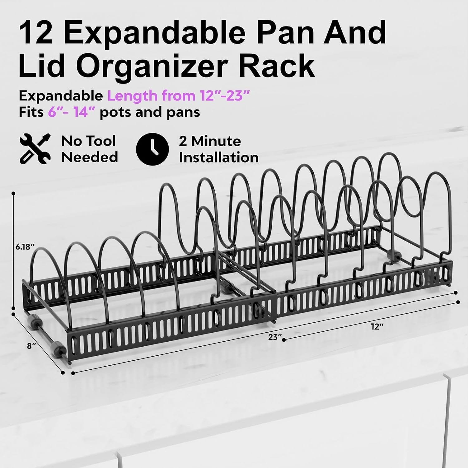 VELKPRO Pots and Pans Organizer Rack for Under Cabinet-Adjustable Kitchen Cabinet Holder-Ideal for Pot Lids, Cutting Boards, Cast-Iron Pans, and Heavy Cookware Storage VELKPRO Pots and Pans Organizer Rack for Under Cabinet-Adjustable Kitchen Cabinet Holder-Ideal for Pot Lids, Cutting Boards, Cast-Iron Pans, and Heavy Cookware Storage