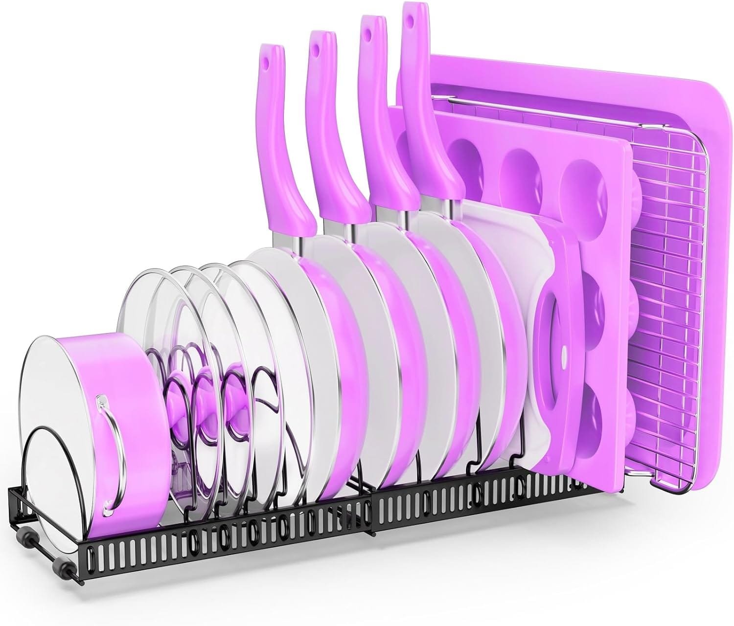 VELKPRO Pots and Pans Organizer Rack for Under Cabinet-Adjustable Kitchen Cabinet Holder-Ideal for Pot Lids, Cutting Boards, Cast-Iron Pans, and Heavy Cookware Storage VELKPRO Pots and Pans Organizer Rack for Under Cabinet-Adjustable Kitchen Cabinet Holder-Ideal for Pot Lids, Cutting Boards, Cast-Iron Pans, and Heavy Cookware Storage