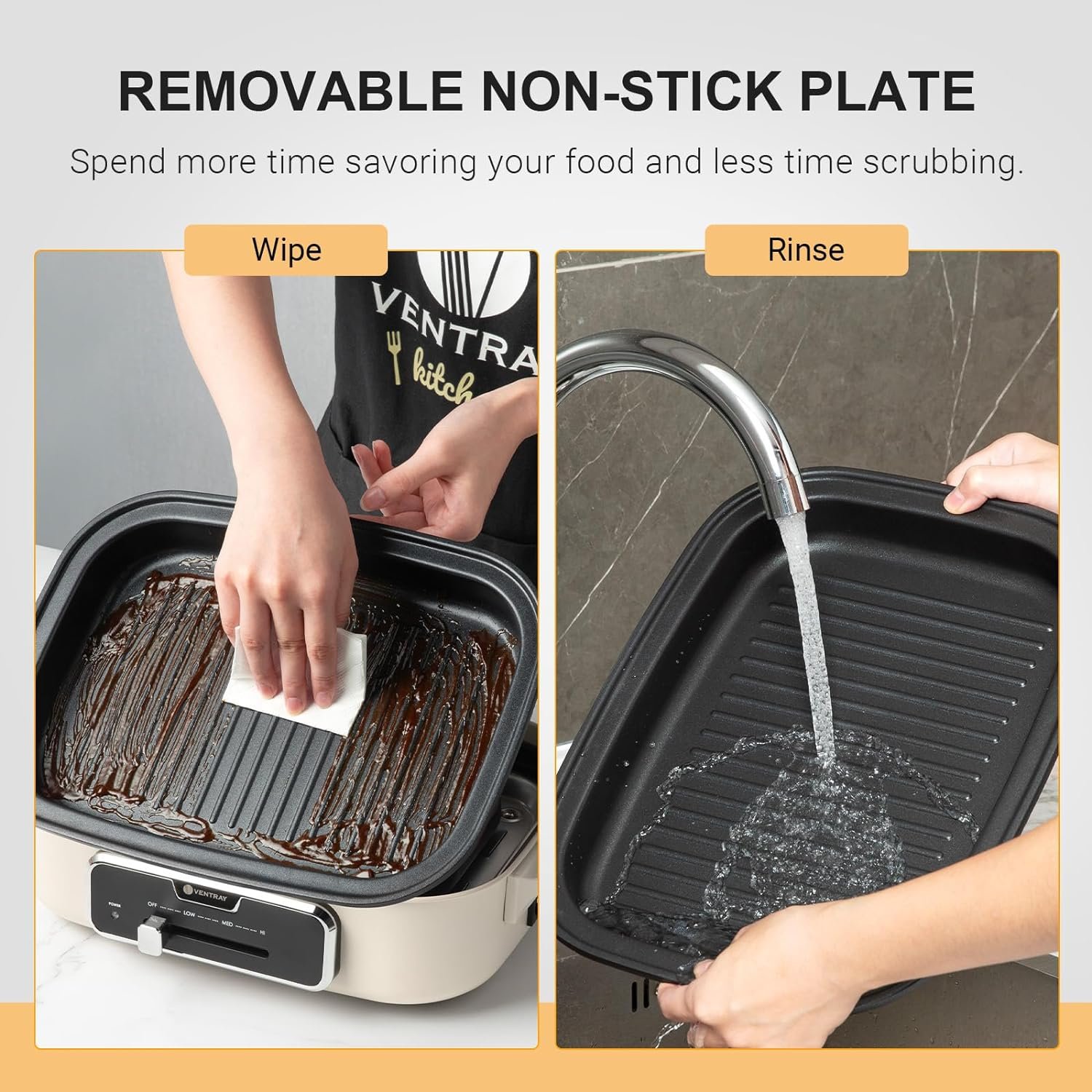 Ventray Classic 2.0 Indoor Electric Grill, Portable Korean BBQ Grill with Removable Griddle Plate, Lid, Nonstick Cooking Surface, Adjustable Temperature,1200W Powerful  Even Cooking (Mushroom White)