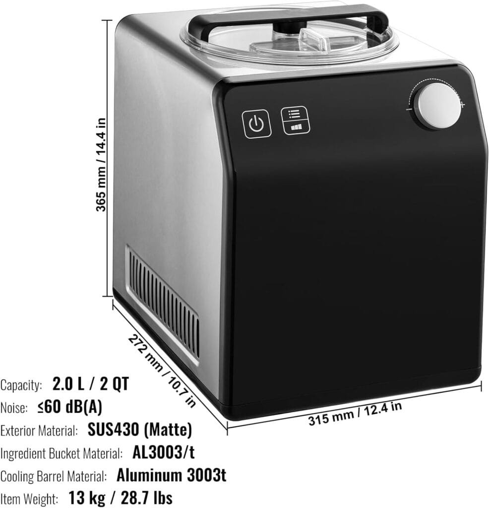 VEVOR Automatic Ice Cream Maker with Built-in Compressor, 2 Quart No Pre-freezing Fruit Yogurt Machine, Stainless Steel Electric Sorbet Maker, 3 Modes Gelato Maker with LCD Display  Timer, Silver