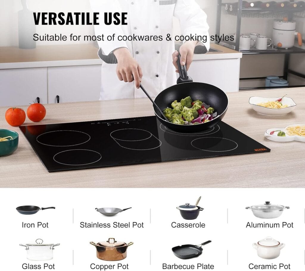 VEVOR Built in Electric Stove Top, 30 inch 5 Burners, 240V Glass Radiant Cooktop with Sensor Touch Control, Timer Child Lock Included, 9 Power Levels for Simmer Steam Slow Cook Fry VEVOR Built in Electric Stove Top, 30 inch 5 Burners, 240V Glass Radiant Cooktop with Sensor Touch Control, Timer Child Lock Included, 9 Power Levels for Simmer Steam Slow Cook Fry