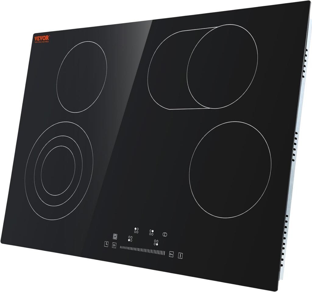 VEVOR Built in Electric Stove Top, 30 inch 5 Burners, 240V Glass Radiant Cooktop with Sensor Touch Control, Timer Child Lock Included, 9 Power Levels for Simmer Steam Slow Cook Fry VEVOR Built in Electric Stove Top, 30 inch 5 Burners, 240V Glass Radiant Cooktop with Sensor Touch Control, Timer Child Lock Included, 9 Power Levels for Simmer Steam Slow Cook Fry