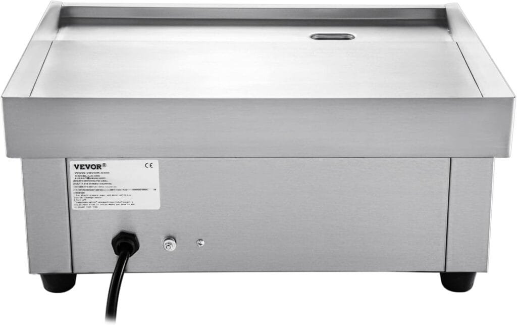 VEVOR Commercial Electric Griddle, 18 Teppanyaki Grill, 1600W Electric Flat Top Grill, Stainless Steel Electric Countertop Griddle w/Drip Hole, 50-300℃ Countertop Griddle for Pancake, Chicken