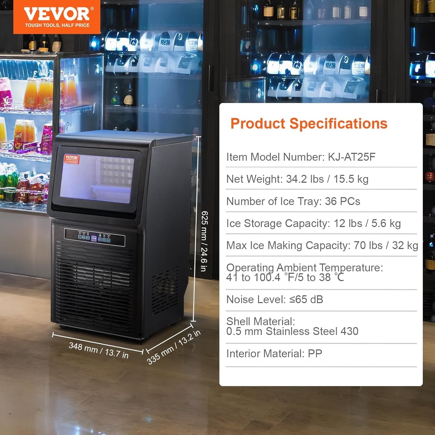 VEVOR Commercial Ice Maker, 70lbs/24H, Ice Maker Machine, 36 Ice Cubes in 12-15 Minutes, Freestanding Cabinet Ice Maker with 12lbs Storage Capacity LED Digital Display, for Bar Home Office Restaurant VEVOR Commercial Ice Maker, 70lbs/24H, Ice Maker Machine, 36 Ice Cubes in 12-15 Minutes, Freestanding Cabinet Ice Maker with 12lbs Storage Capacity LED Digital Display, for Bar Home Office Restaurant