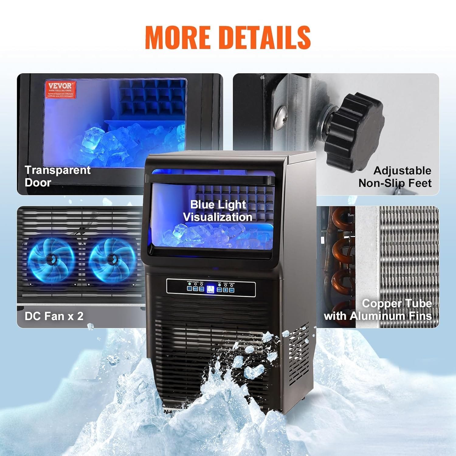 VEVOR Commercial Ice Maker, 70lbs/24H, Ice Maker Machine, 36 Ice Cubes in 12-15 Minutes, Freestanding Cabinet Ice Maker with 12lbs Storage Capacity LED Digital Display, for Bar Home Office Restaurant VEVOR Commercial Ice Maker, 70lbs/24H, Ice Maker Machine, 36 Ice Cubes in 12-15 Minutes, Freestanding Cabinet Ice Maker with 12lbs Storage Capacity LED Digital Display, for Bar Home Office Restaurant