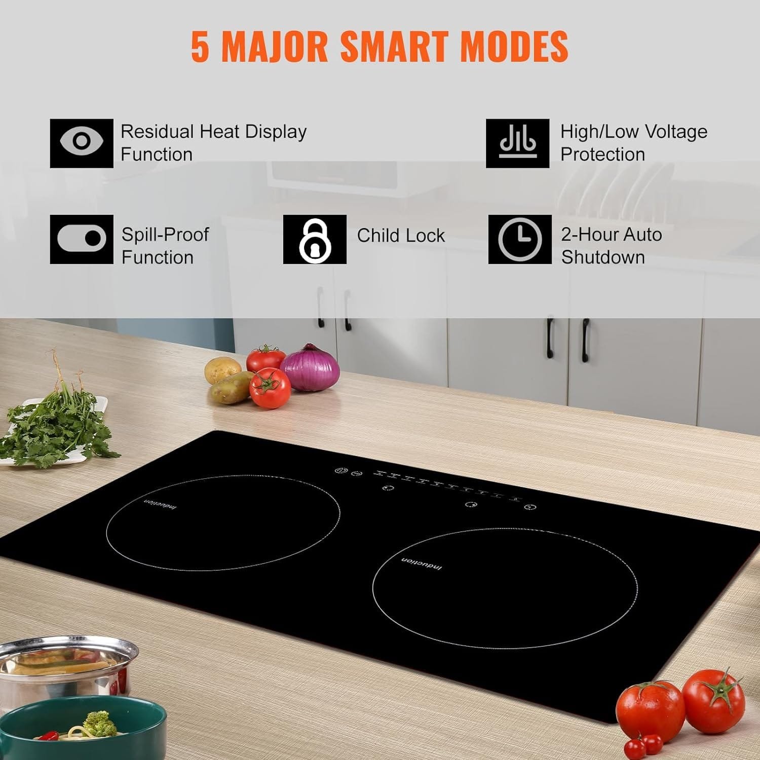 VEVOR Electric Cooktop, 5 Burners, 30 Induction Stove Top, Built-in Magnetic Cooktop 9200W, 9 Heating Level Multifunctional Burner, LED Touch Screen w/Child Lock  Over-Temperature Protection VEVOR Electric Cooktop, 5 Burners, 30 Induction Stove Top, Built-in Magnetic Cooktop 9200W, 9 Heating Level Multifunctional Burner, LED Touch Screen w/Child Lock  Over-Temperature Protection