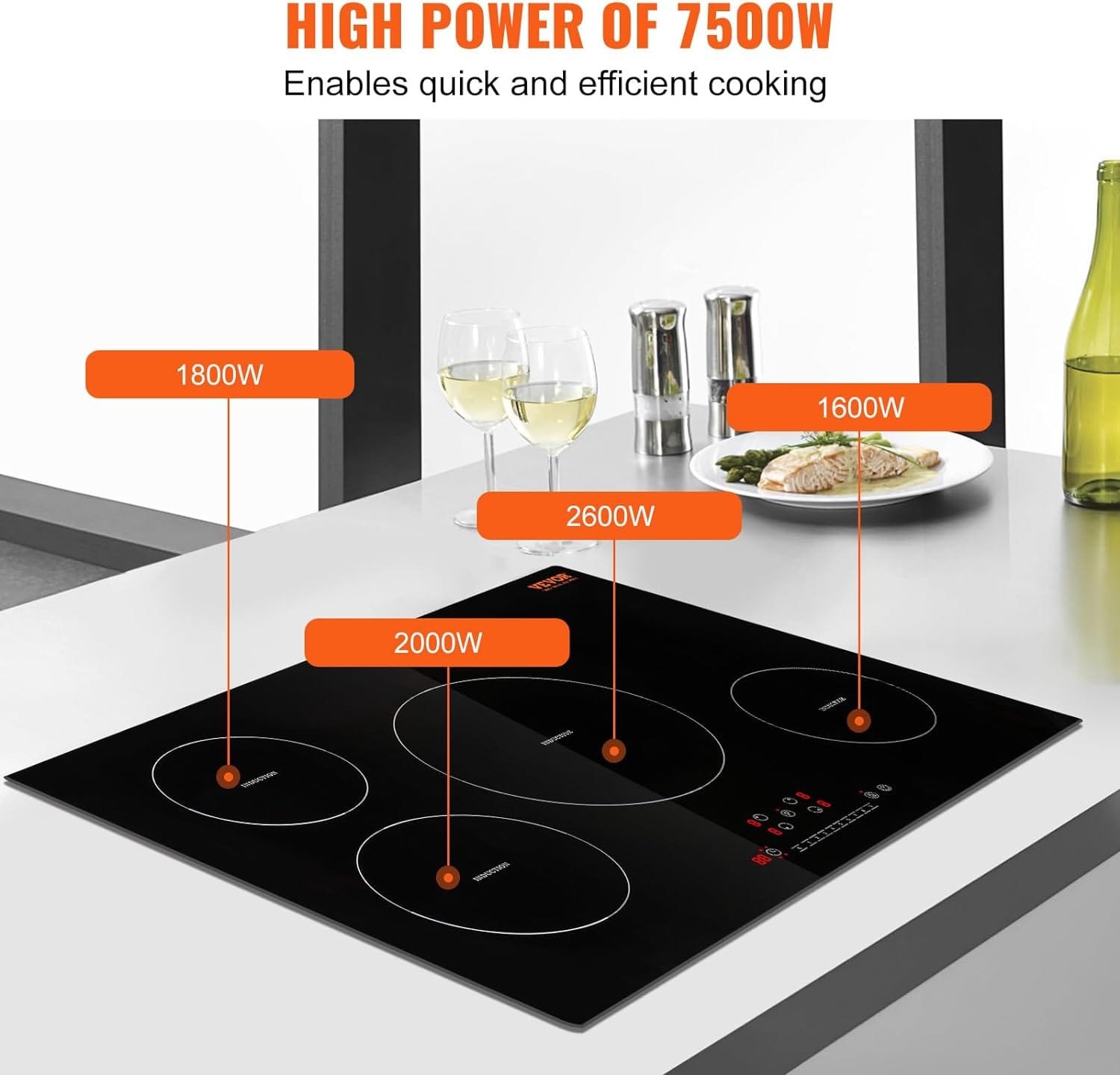 VEVOR Electric Cooktop, 5 Burners, 30 Induction Stove Top, Built-in Magnetic Cooktop 9200W, 9 Heating Level Multifunctional Burner, LED Touch Screen w/Child Lock  Over-Temperature Protection VEVOR Electric Cooktop, 5 Burners, 30 Induction Stove Top, Built-in Magnetic Cooktop 9200W, 9 Heating Level Multifunctional Burner, LED Touch Screen w/Child Lock  Over-Temperature Protection