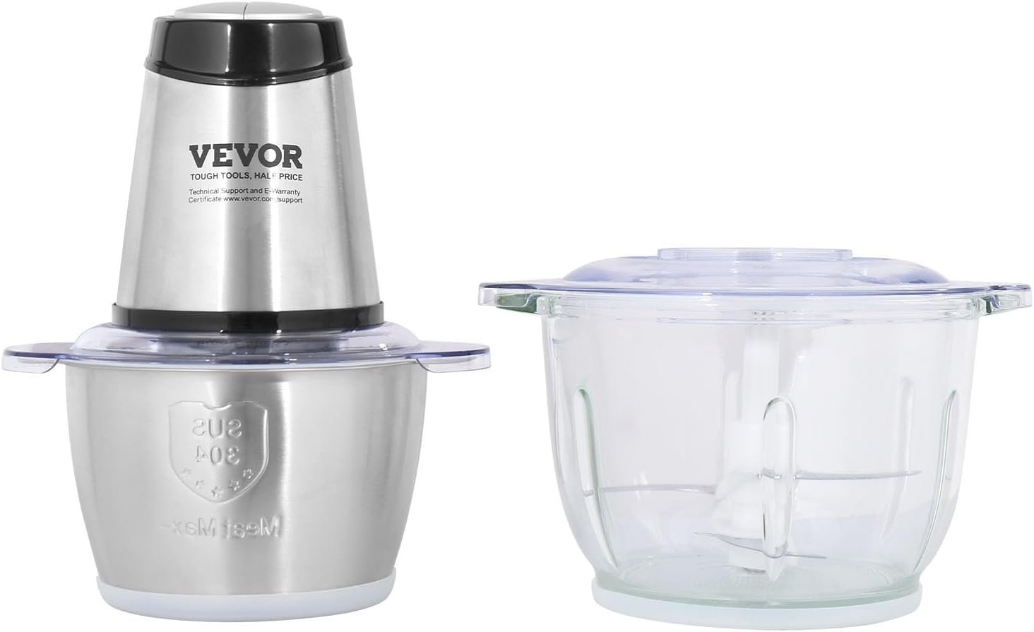 VEVOR Food Processor, Mini Electric Chopper 400W, 2 Speeds Electric Meat Grinder, Stainless Steel Meat Blender, for Baby Food, Meat, Onion, Vegetables, 8 Cup + 5 Cup