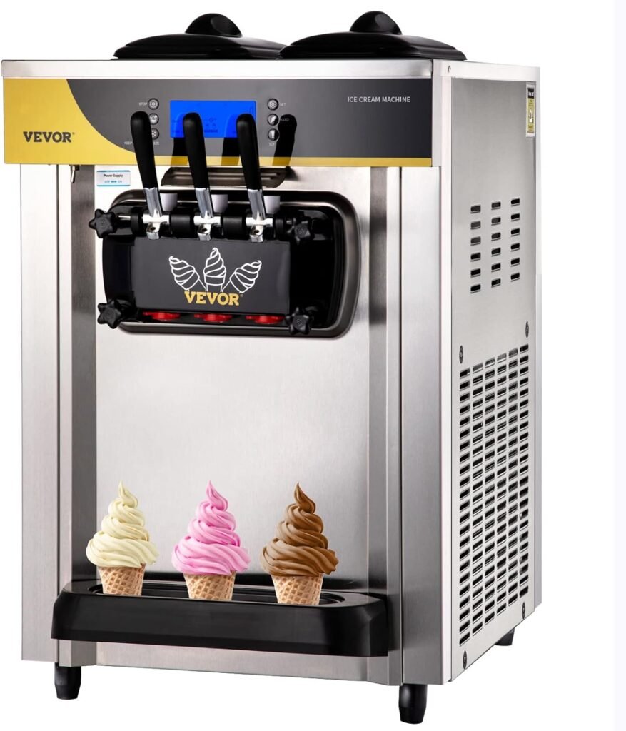 VEVOR Soft Serve Ice Cream Maker, 2350W Commercial Ice Cream Machine 5.8-7.9 gal per hour, Puffing  Shortage Alarm, Countertop Soft Serve Maker for Restaurant Home Party, Silver