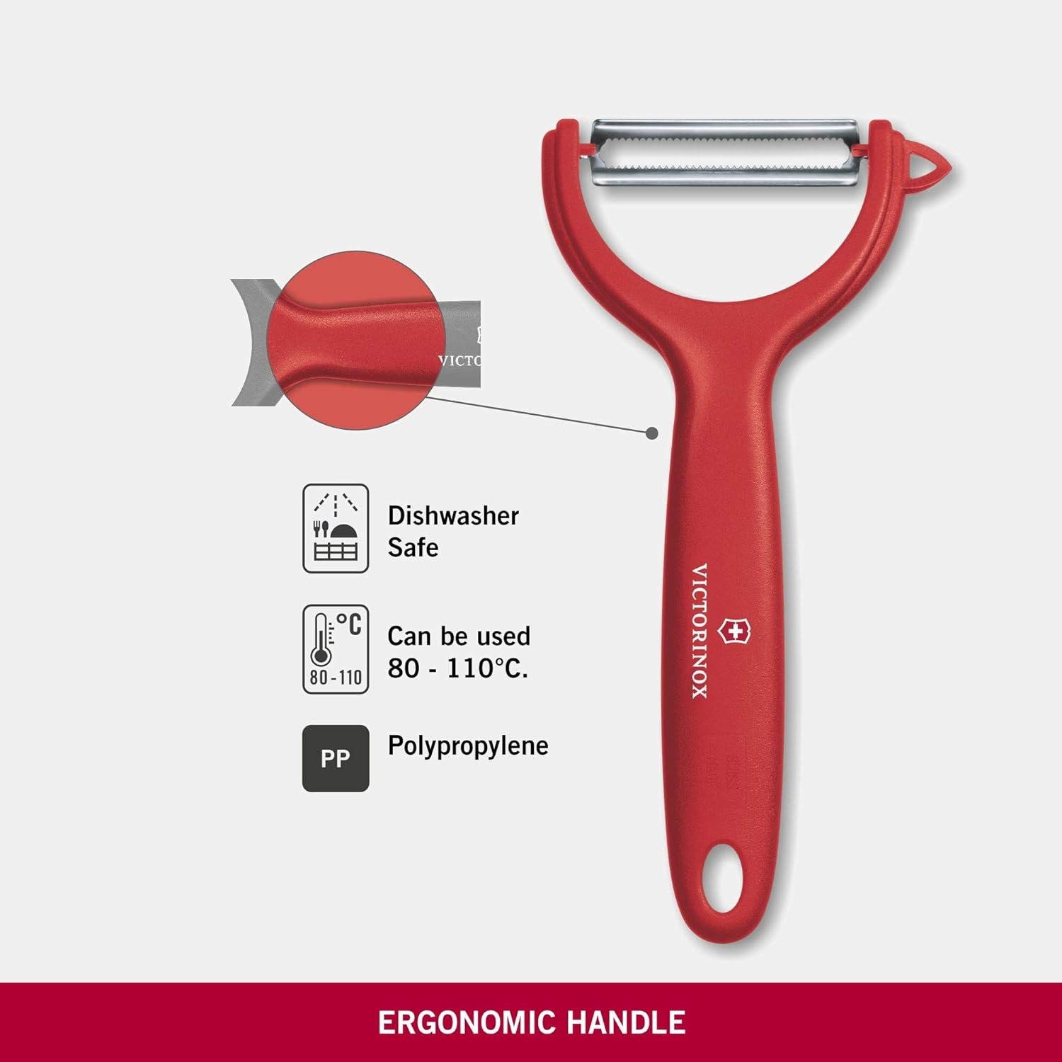 Victorinox 7.6079.1 Tomato and Kiwi Kitchen Peeler for Peeling Firm Fruit and Vegetables with Ease With a Micro Serrated Edge Blade in Red, 6.9 inches