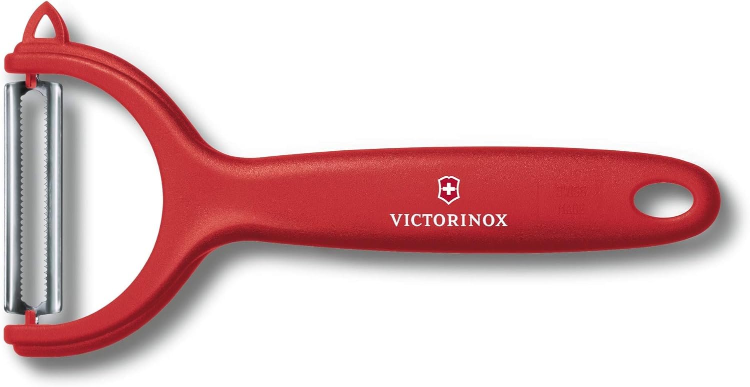 Victorinox 7.6079.1 Tomato and Kiwi Kitchen Peeler for Peeling Firm Fruit and Vegetables with Ease With a Micro Serrated Edge Blade in Red, 6.9 inches