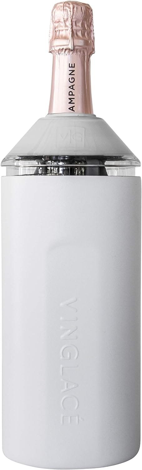 Vinglacé Wine Bottle Chiller- Portable Champagne Insulator- Stainless Steel Wine Cooler Sleeve, White