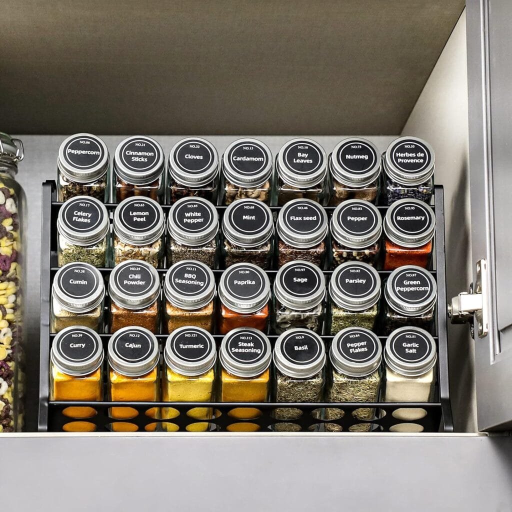 VITEVER Spice Rack with 28 Spice Jars, Organizer for Cabinet, Spice Jars with Labels, Chalk Marker and Funnel, 4 Tier, Countertop, Pantry, Cupboard, Door or Wall Mount, Black VITEVER Spice Rack with 28 Spice Jars, Organizer for Cabinet, Spice Jars with Labels, Chalk Marker and Funnel, 4 Tier, Countertop, Pantry, Cupboard, Door or Wall Mount, Black