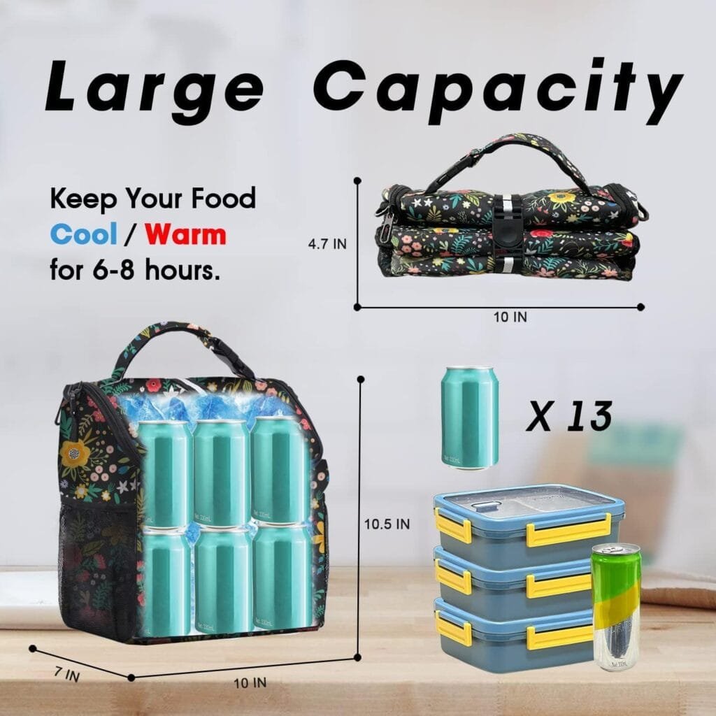 VLM Lunch Bags for Women,Leakproof Insulated Floral Lunch Box with Adjustable Shoulder Strap Reusable Zipper Cooler Tote Bag for Work,Picnic,Camping VLM Lunch Bags for Women,Leakproof Insulated Floral Lunch Box with Adjustable Shoulder Strap Reusable Zipper Cooler Tote Bag for Work,Picnic,Camping