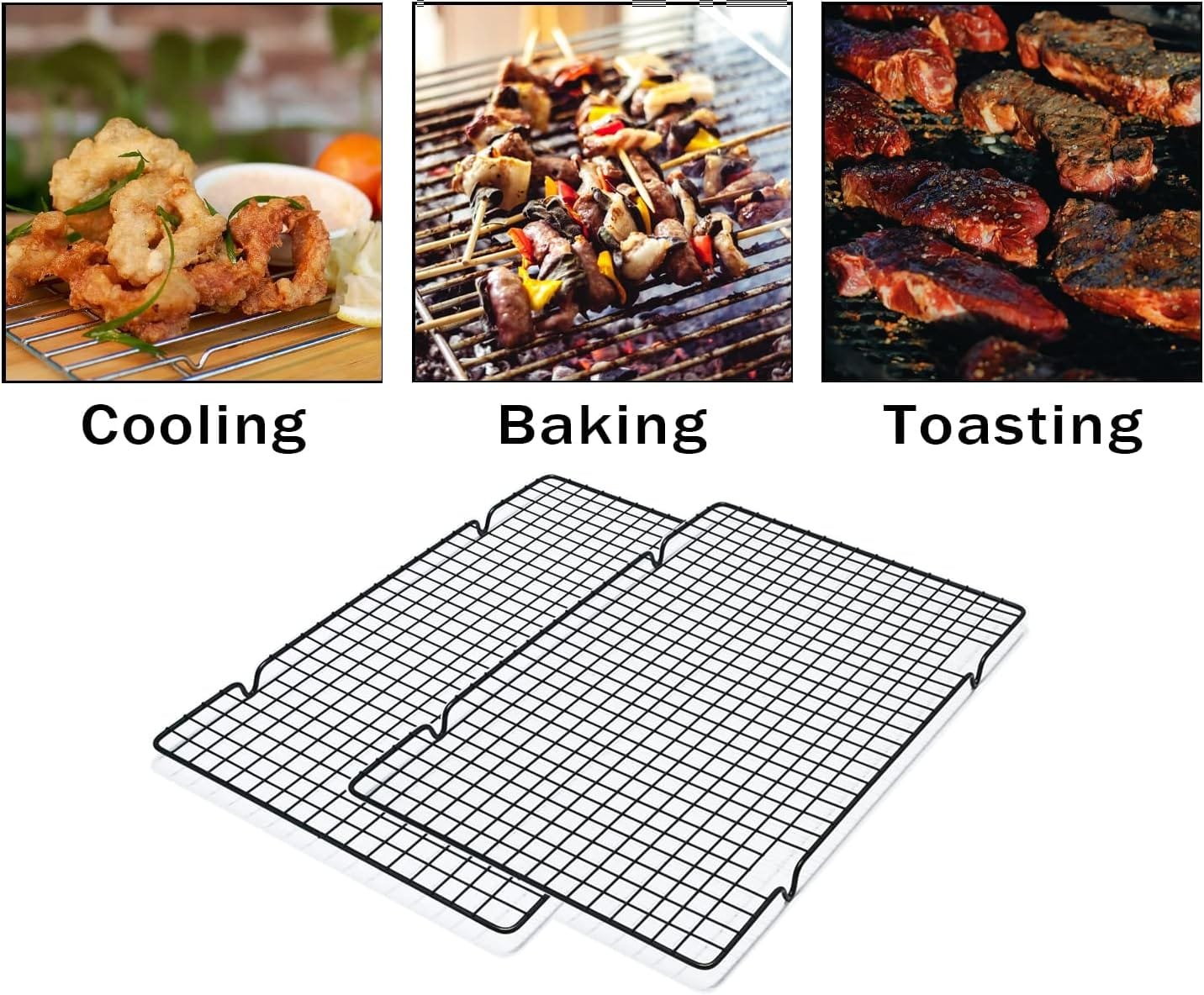 VNIMTI Baking Cooling Rack 2 Sets, Cookie Cooling Racks for Cooking, Baking, Roasting, Grilling, Drying, Oven Safe Wire Rack, 11 * 10 Small Squares Grids