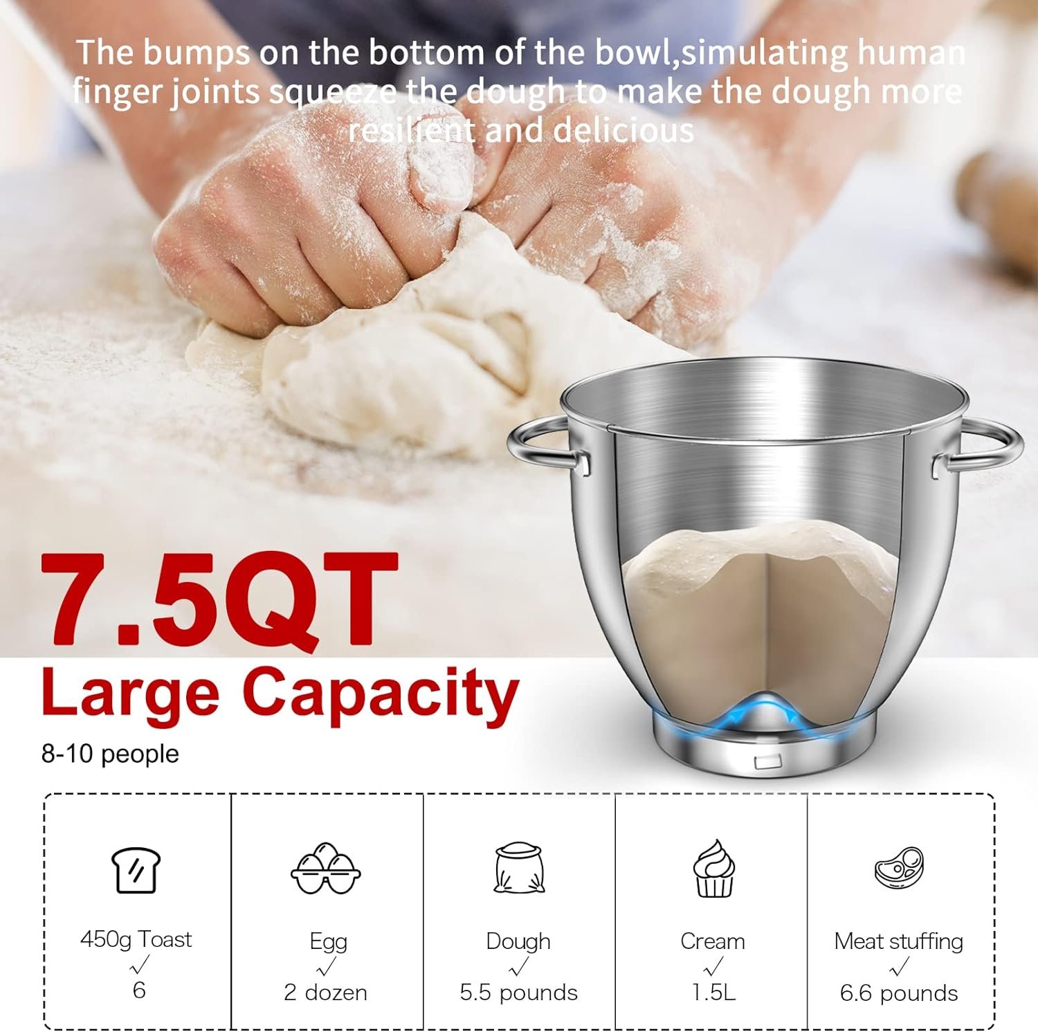 Vospeed 9 IN 1 Stand Mixer, 850W Tilt-Head Multifunctional Electric Mixer with 7.5 QT Stainless Steel Bowl, 1.5L Glass Jar, Meat Grinder, Hook, Whisk, Beater Dishwasher Safe - Red Vospeed 9 IN 1 Stand Mixer, 850W Tilt-Head Multifunctional Electric Mixer with 7.5 QT Stainless Steel Bowl, 1.5L Glass Jar, Meat Grinder, Hook, Whisk, Beater Dishwasher Safe - Red