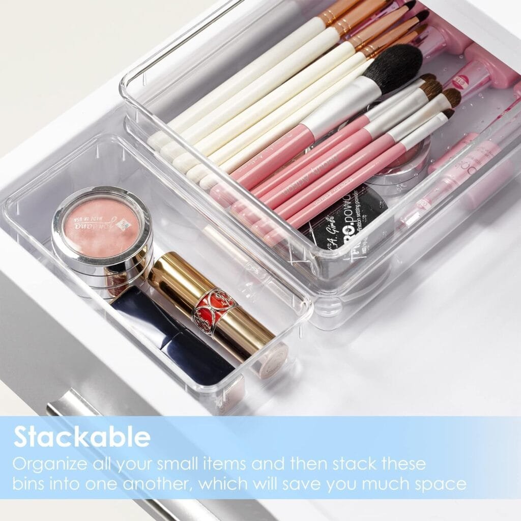 Vtopmart 25 PCS Clear Plastic Drawer Organizers Set, 4-Size Versatile Bathroom and Vanity Drawer Organizer Trays, Storage Bins for Makeup, Bedroom, Kitchen Gadgets Utensils and Office Vtopmart 25 PCS Clear Plastic Drawer Organizers Set, 4-Size Versatile Bathroom and Vanity Drawer Organizer Trays, Storage Bins for Makeup, Bedroom, Kitchen Gadgets Utensils and Office