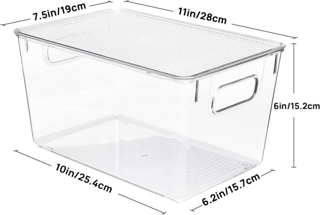 Vtopmart 6 Pack Clear Stackable Storage Bins with Lids, Large Plastic Containers with Handle for Pantry Organizer and Storage,Perfect for Kitchen,Fridge,Cabinet, Closet,Bathroom Organization