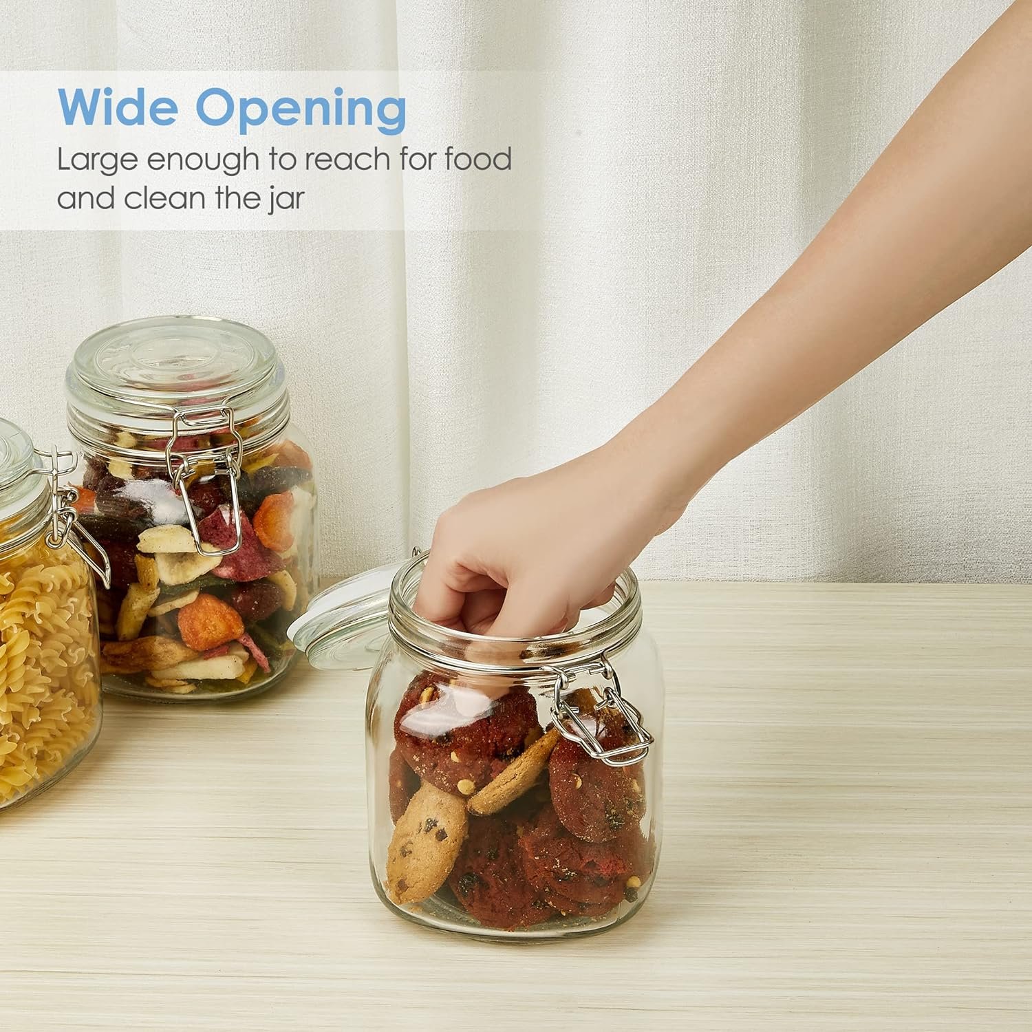 Vtopmart 78oz Glass Food Storage Jars with Airtight Clamp Lids, 3 Pack Large Kitchen Canisters for Flour, Cereal, Coffee, Pasta and Canning, Square Mason Jars with 8 Chalkboard Labels