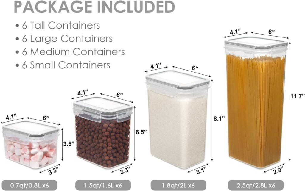 Vtopmart Airtight Food Storage Containers with Lids, 24 pcs Plastic Kitchen and Pantry Organization Canisters for Cereal, Dry Food, Flour and Sugar, BPA Free, Includes 24 Labels