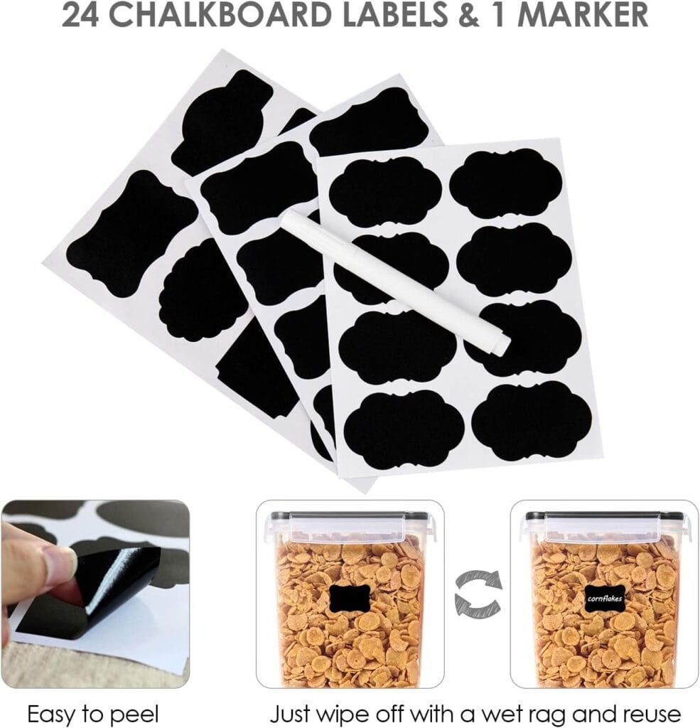 Vtopmart Large Food Storage Containers 5.2L / 176oz, 4 Pieces BPA Free Plastic Airtight Food Storage Canisters for Flour, Sugar, Baking Supplies, with 4 Measuring Cups and 24 Labels, Blue