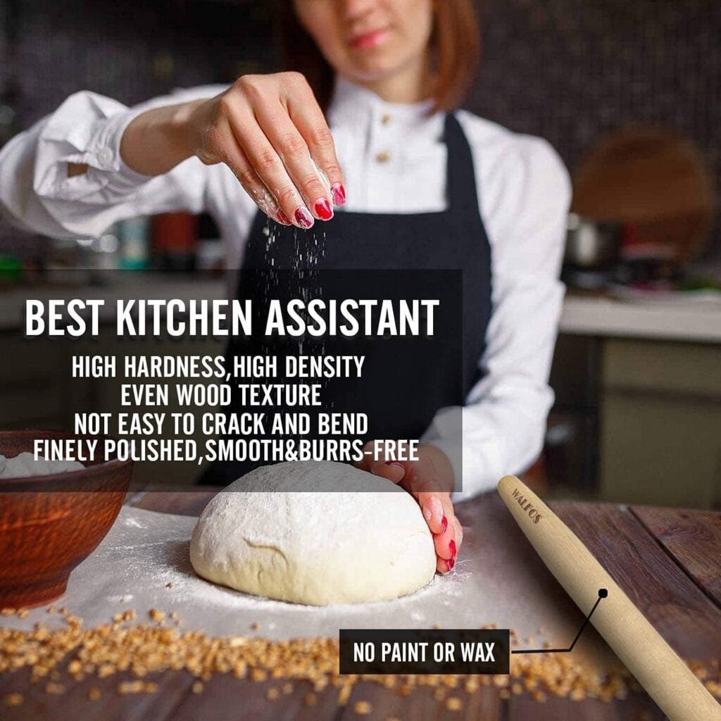 Walfos Marble Rolling Pin With Wooden Handles  Wood Cradle, 16.5 Inch Marble Rolling Pins For Making Pizza Dough And Tortillas, Dough Roller For Pie Crust, Cookie, Pasta (Gray  White)