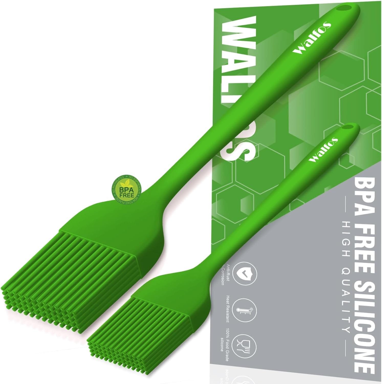 Walfos Silicone Basting Brush Set, Heat Resistant Pastry Brush, Perfect for Baking,BBQ Grill,Kitchen Cooking,Strong Steel Core and One-Pieces Design,BPA Free and Dishwasher Safe (5 Pcs)