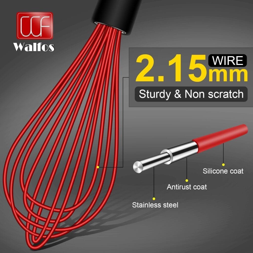 Walfos Whisk, Silicone Whisk Heat Resistant Kitchen Whisks Set of 4- Professional Whisks For Cooking Non Scratch, Balloon Egg Wisk Perfect for Frothing, Blending, Beating Walfos Whisk, Silicone Whisk Heat Resistant Kitchen Whisks Set of 4- Professional Whisks For Cooking Non Scratch, Balloon Egg Wisk Perfect for Frothing, Blending, Beating