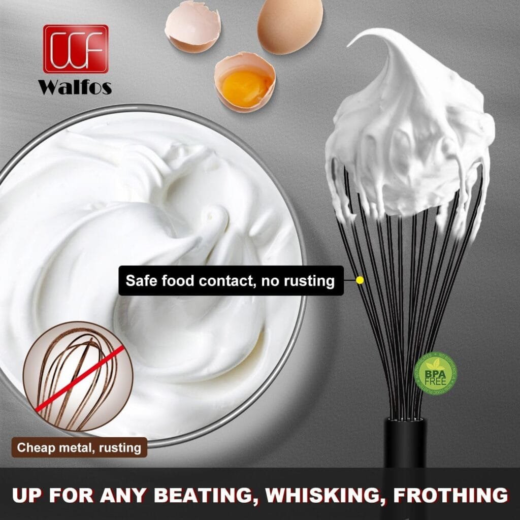 Walfos Whisk, Silicone Whisk Heat Resistant Kitchen Whisks Set of 4- Professional Whisks For Cooking Non Scratch, Balloon Egg Wisk Perfect for Frothing, Blending, Beating Walfos Whisk, Silicone Whisk Heat Resistant Kitchen Whisks Set of 4- Professional Whisks For Cooking Non Scratch, Balloon Egg Wisk Perfect for Frothing, Blending, Beating