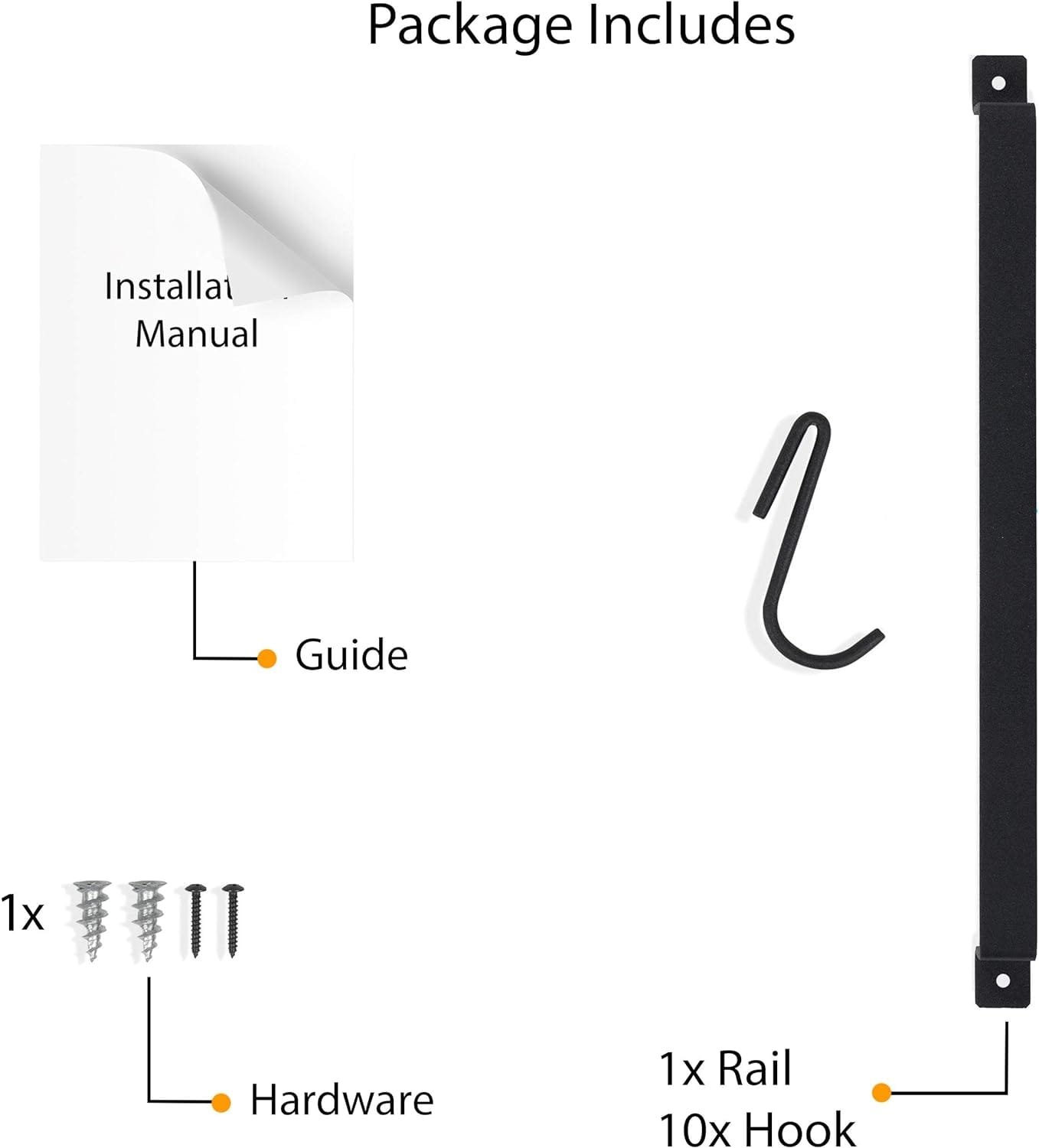 Wallniture Gourmet Kitchen Rail with 10 Hooks, Wall Mounted Wrought Iron Hanging Utensil Holder Rack with Black 17 Inch