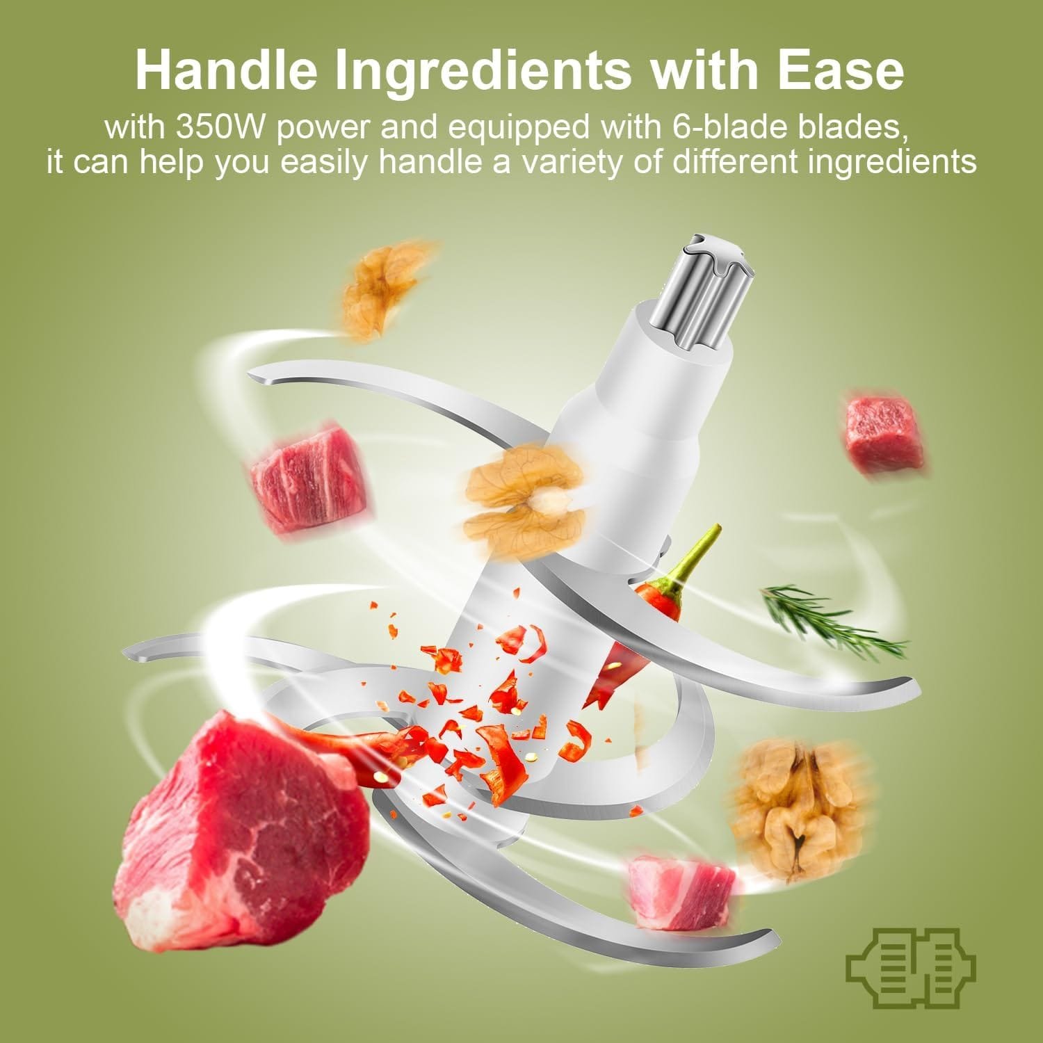 Wancle Food Processors, Multi-Functional Food Chopper, Meat Grinder  Veggie Chopper, Quiet, 600ML Baby Food Maker, One-Touch Operation, 350W, Three-layer Blade(Black)