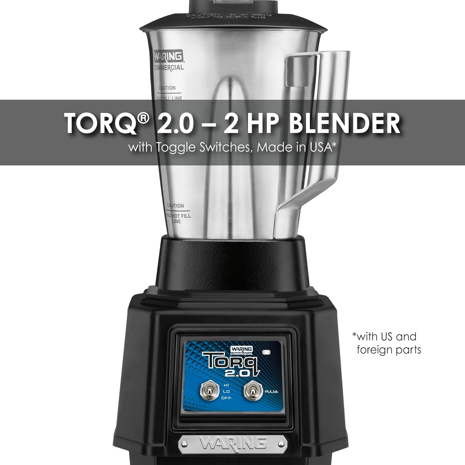 Waring Commercial TBB145 TORQ 2 Horsepower Blender, 2 Speed Toggle Switch Controls, with 48 oz. BPA Free Container, 120V, 5-15 Phase Plug, 9 x 15.75 x 11.5 inches, Multicolor