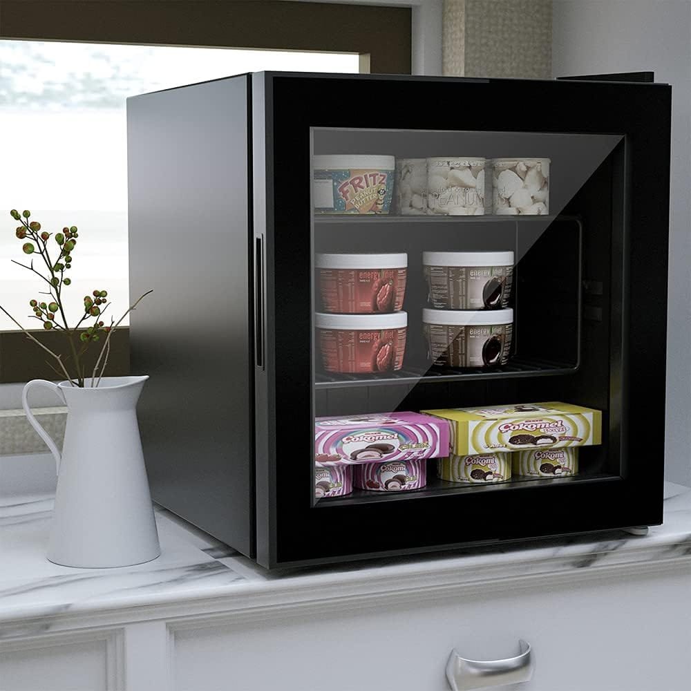 Watoor Compact Mini Freezer with LED Light 3-Layer Glass Display Door 2.1 Cu Ft with 2 Removable Shelves Quiet Upright Freezer 7 Temperature Settings Perfect for Liquor and Ice Cream Watoor Compact Mini Freezer with LED Light 3-Layer Glass Display Door 2.1 Cu Ft with 2 Removable Shelves Quiet Upright Freezer 7 Temperature Settings Perfect for Liquor and Ice Cream