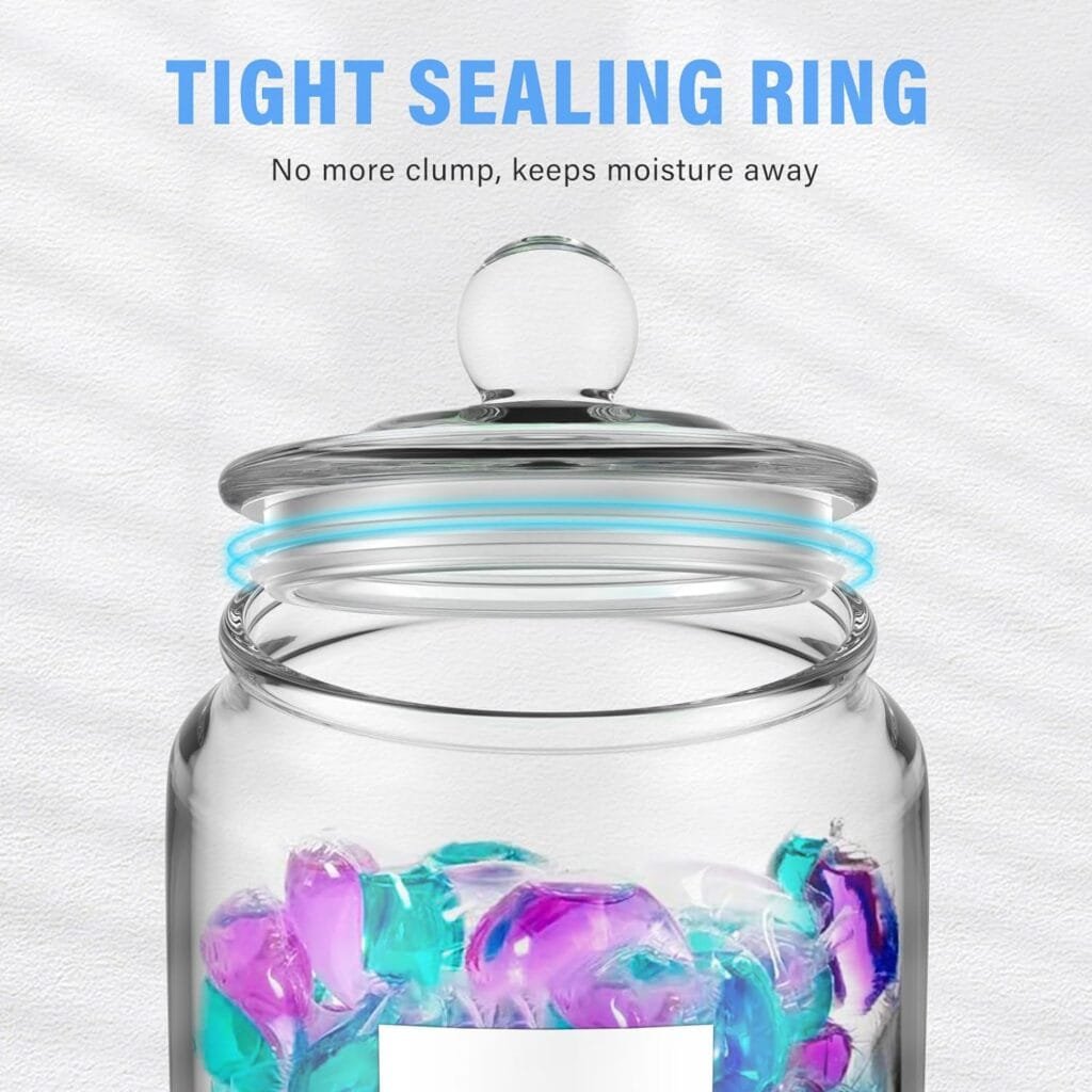 Waysaw 2 Pcs Half Gallon Glass Jars for Laundry Room Organization, Glass Jars with Airtight Lids for Laundry Detergent, Laundry Pods, Cookies, Flour, Kitchen Glass Storage Jars, (72 oz), 21 Labels