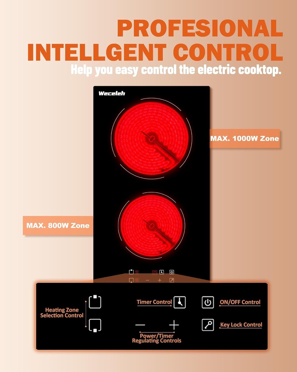 Weceleh Electric Cooktop 30 Inch, Built-in Ceramic Cooktops 6400W, Electric Stove Top with 4 Electric Burners, 9 Heating Level, Kid Safety Lock, Sensor Touch Control, 99Mins Timer, 220-240V (NO PLUG) Weceleh Electric Cooktop 30 Inch, Built-in Ceramic Cooktops 6400W, Electric Stove Top with 4 Electric Burners, 9 Heating Level, Kid Safety Lock, Sensor Touch Control, 99Mins Timer, 220-240V (NO PLUG)