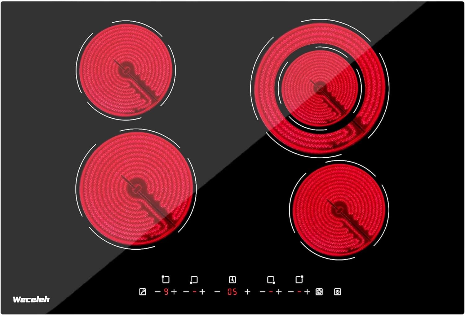 Weceleh Electric Cooktop 30 Inch, Built-in Ceramic Cooktops 6400W, Electric Stove Top with 4 Electric Burners, 9 Heating Level, Kid Safety Lock, Sensor Touch Control, 99Mins Timer, 220-240V (NO PLUG) Weceleh Electric Cooktop 30 Inch, Built-in Ceramic Cooktops 6400W, Electric Stove Top with 4 Electric Burners, 9 Heating Level, Kid Safety Lock, Sensor Touch Control, 99Mins Timer, 220-240V (NO PLUG)