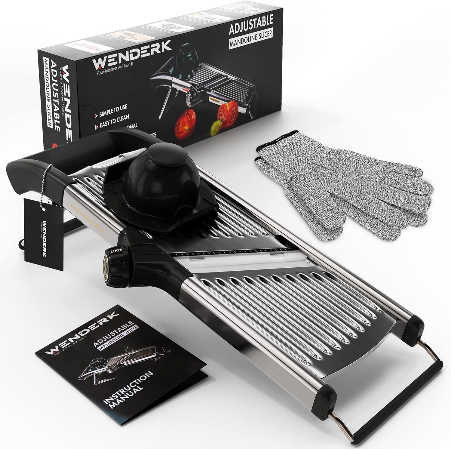 wenderk-adjustable-stainless-steel-mandoline-food-slicer-with-cut-resistant-gloves-upgraded-professional-handheld-kitche - Cooking Appliance World