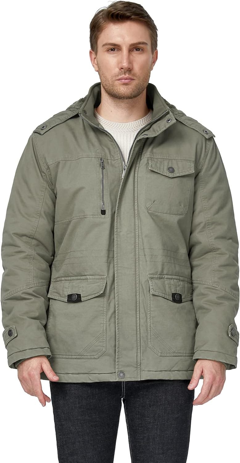 WenVen Mens Winter Thicken Cotton Parka Jacket Warm Coat with Removable Hood